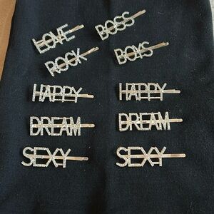 Rhinestone Bobby Pin Barrette - Words Set
10 Total